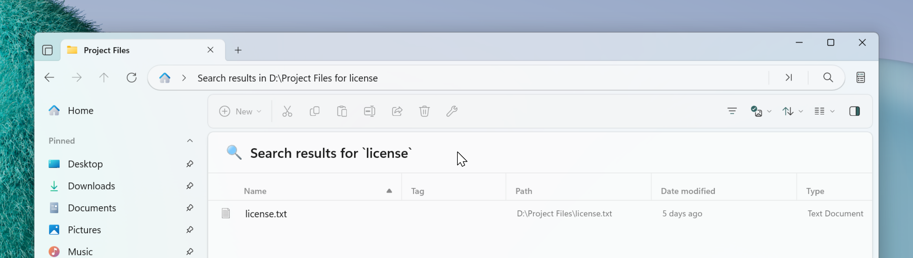 Search header