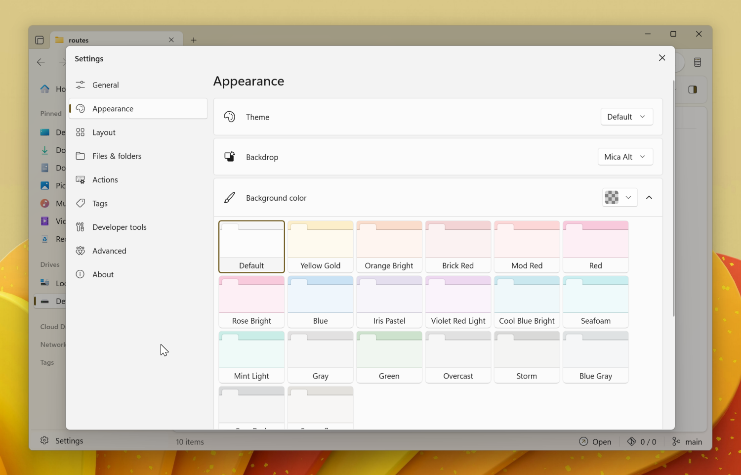 Settings dialog