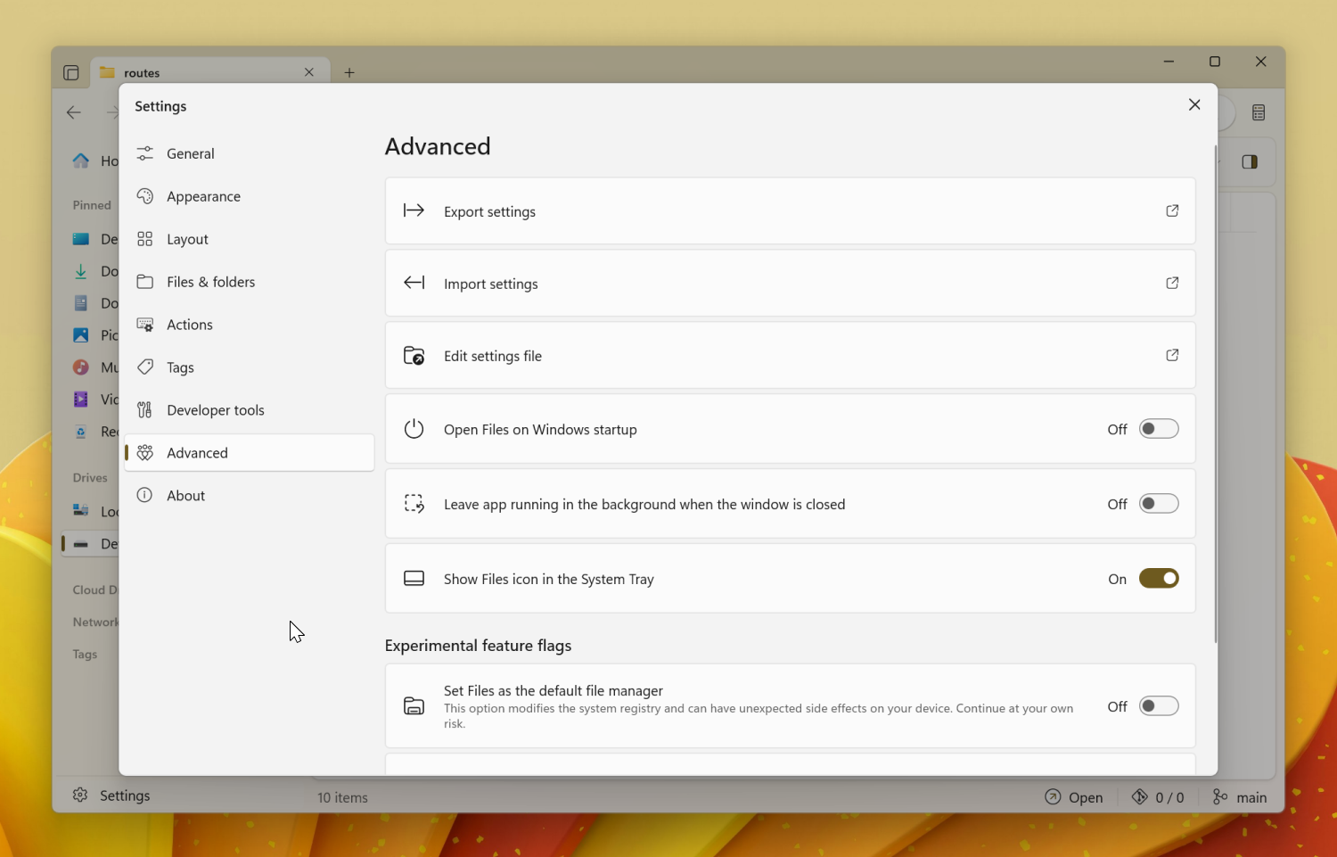 Settings dialog